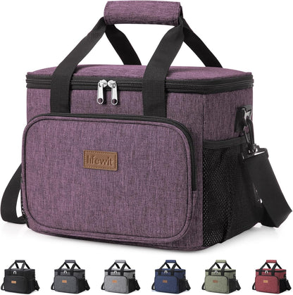 Medium Lunch Bag, Insulated Lunch Box, Soft Cooler Cooling Tote for Adult Men Women, Black 12-Can (9L)