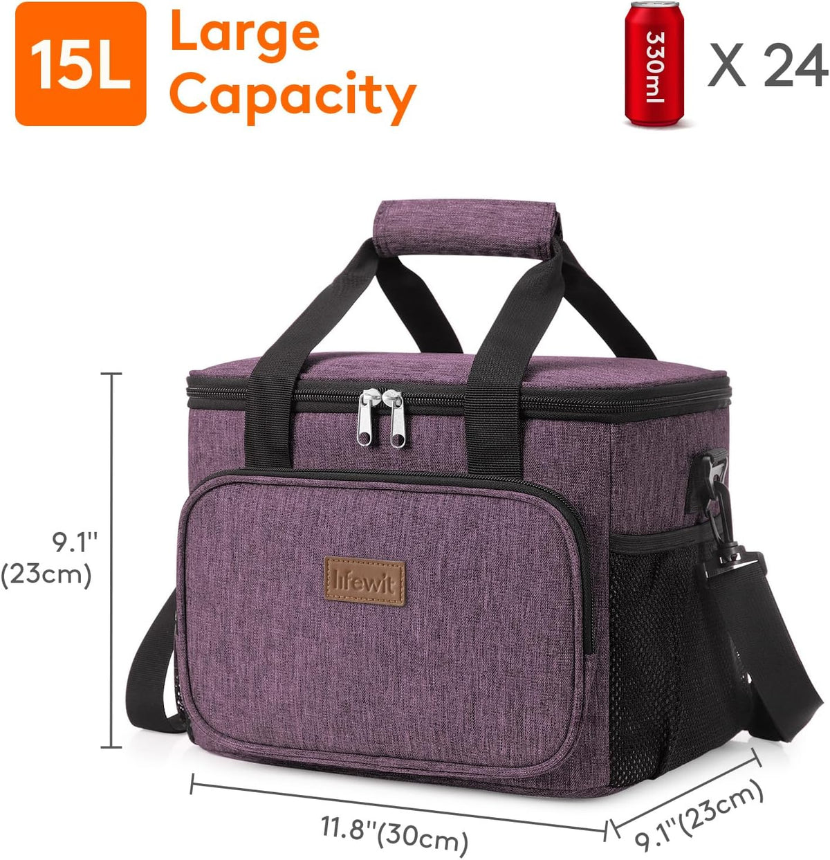 Medium Lunch Bag, Insulated Lunch Box, Soft Cooler Cooling Tote for Adult Men Women, Black 12-Can (9L)