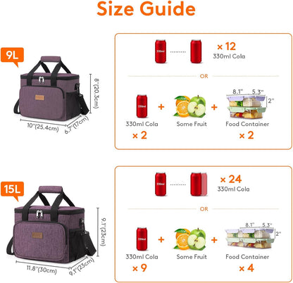 Medium Lunch Bag, Insulated Lunch Box, Soft Cooler Cooling Tote for Adult Men Women, Black 12-Can (9L)