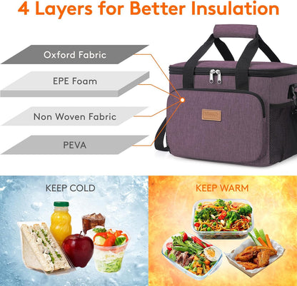 Medium Lunch Bag, Insulated Lunch Box, Soft Cooler Cooling Tote for Adult Men Women, Black 12-Can (9L)