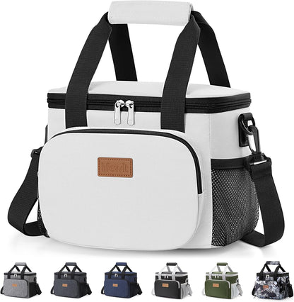Medium Lunch Bag, Insulated Lunch Box, Soft Cooler Cooling Tote for Adult Men Women, Black 12-Can (9L)