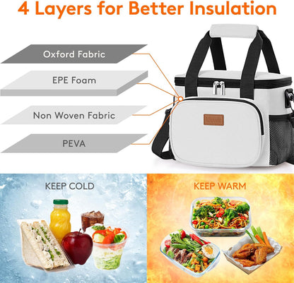 Medium Lunch Bag, Insulated Lunch Box, Soft Cooler Cooling Tote for Adult Men Women, Black 12-Can (9L)