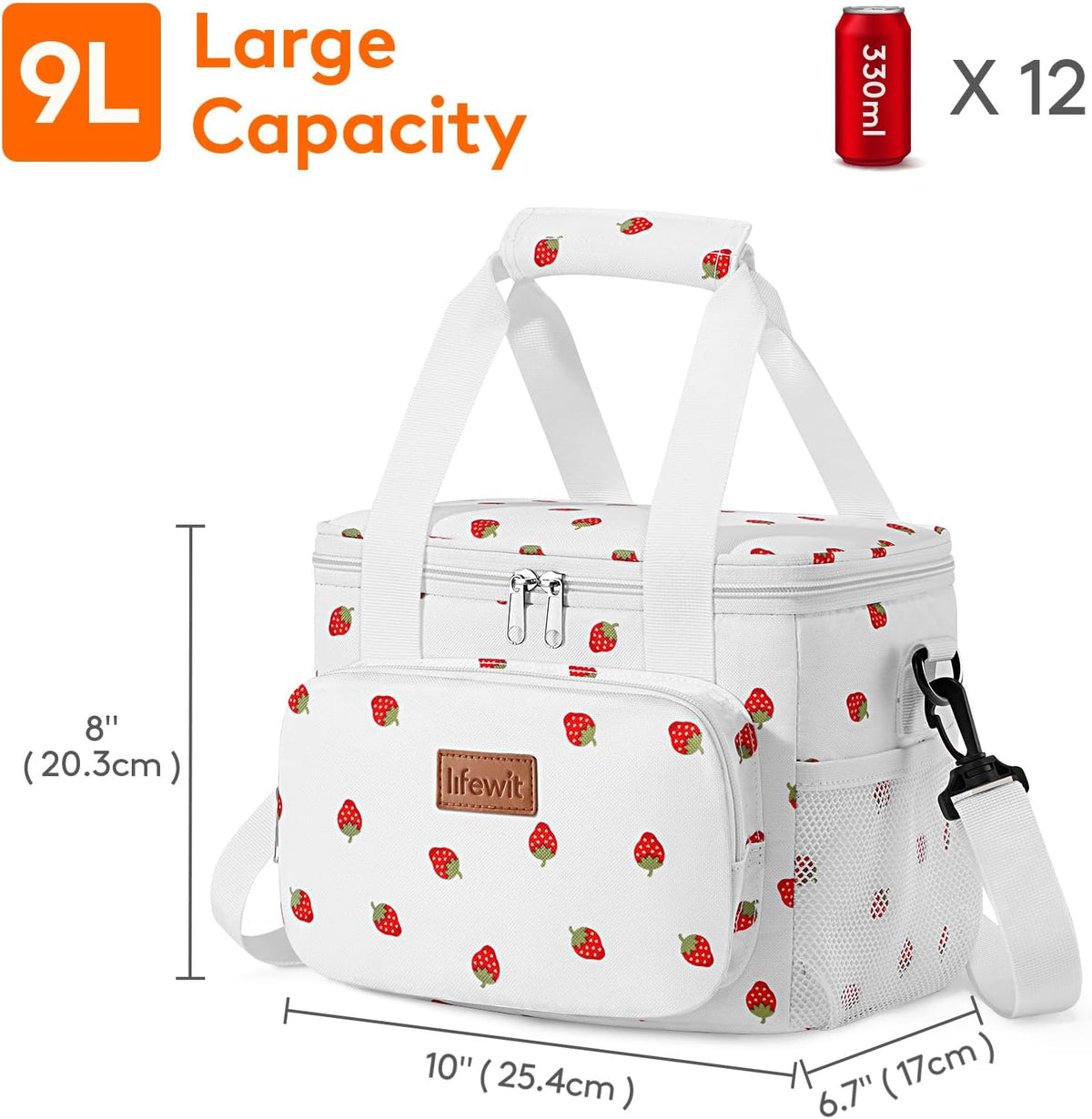Medium Lunch Bag, Insulated Lunch Box, Soft Cooler Cooling Tote for Adult Men Women, Black 12-Can (9L)