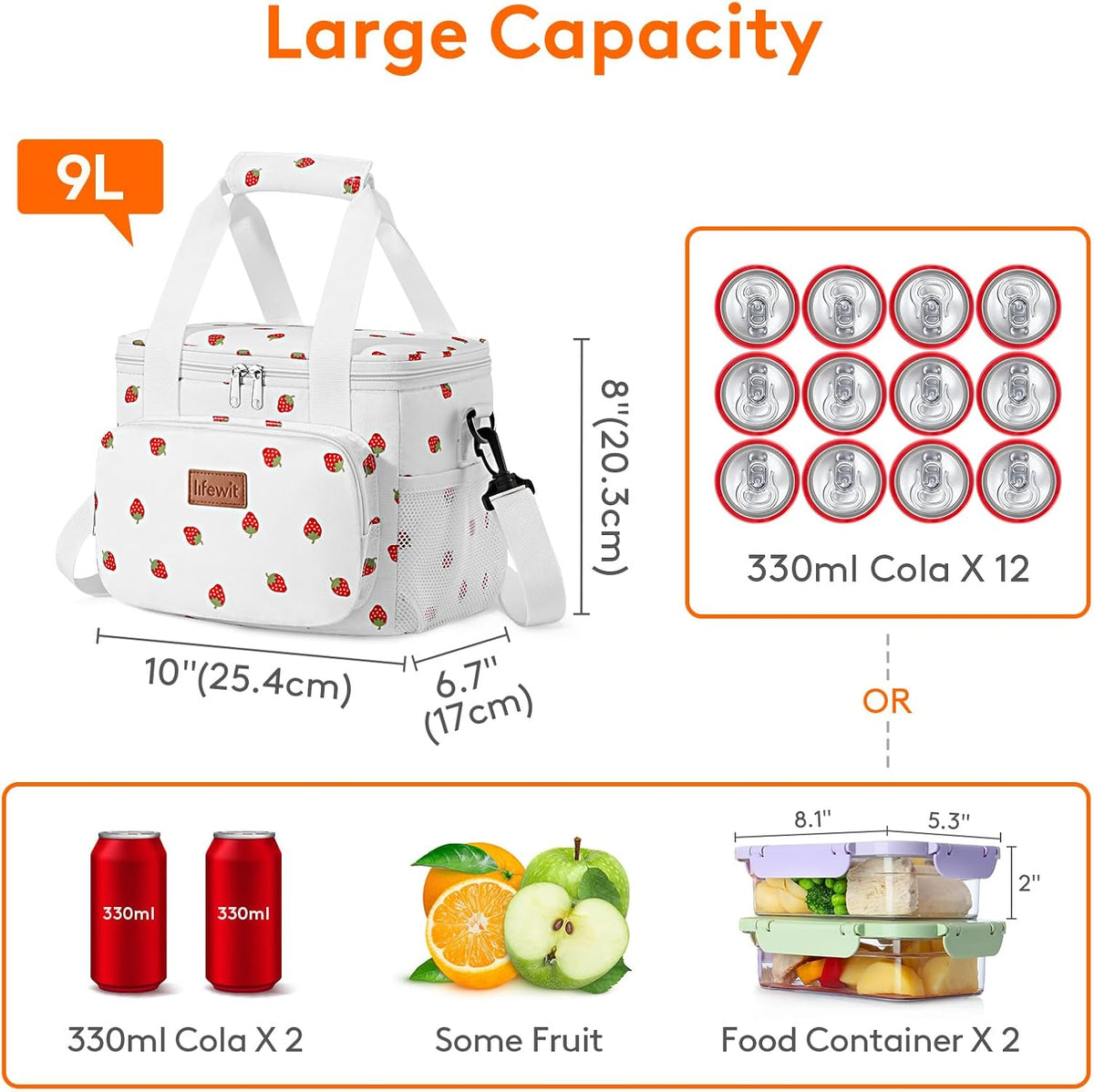 Medium Lunch Bag, Insulated Lunch Box, Soft Cooler Cooling Tote for Adult Men Women, Black 12-Can (9L)