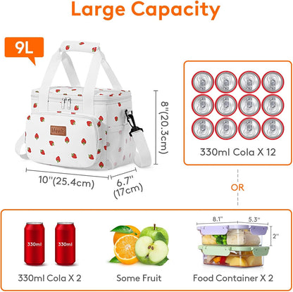 Medium Lunch Bag, Insulated Lunch Box, Soft Cooler Cooling Tote for Adult Men Women, Black 12-Can (9L)