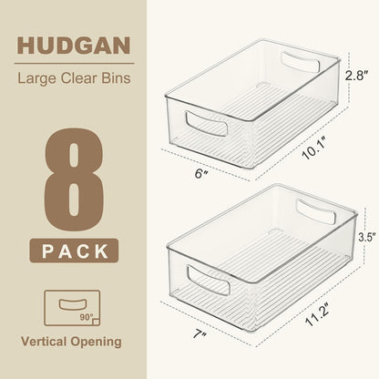 8 Pack Freezer Organizer Bins,Stackable,Clear Bins for Fridge,Pantry | Straight Side, 3 Sizes, 2 XL Storage Container, 3 Large Cabinet Organizer, 3 Medium Storage Drawer