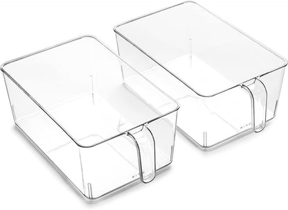 l Plastic Storage Bins l THE HOLDER COLLECTION l 2-Pack, Large Multi-Use Clear Containers for Organizing with Built-in Handles l Pantry Organization & Storage l Kitchen Organizer l Storage Bins