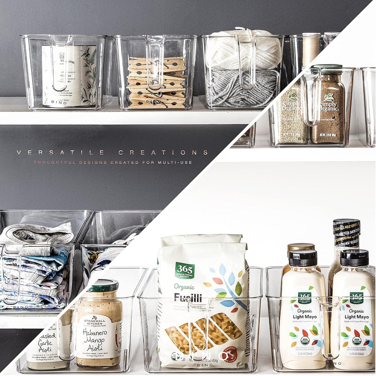l Plastic Storage Bins l THE HOLDER COLLECTION l 2-Pack, Large Multi-Use Clear Containers for Organizing with Built-in Handles l Pantry Organization & Storage l Kitchen Organizer l Storage Bins