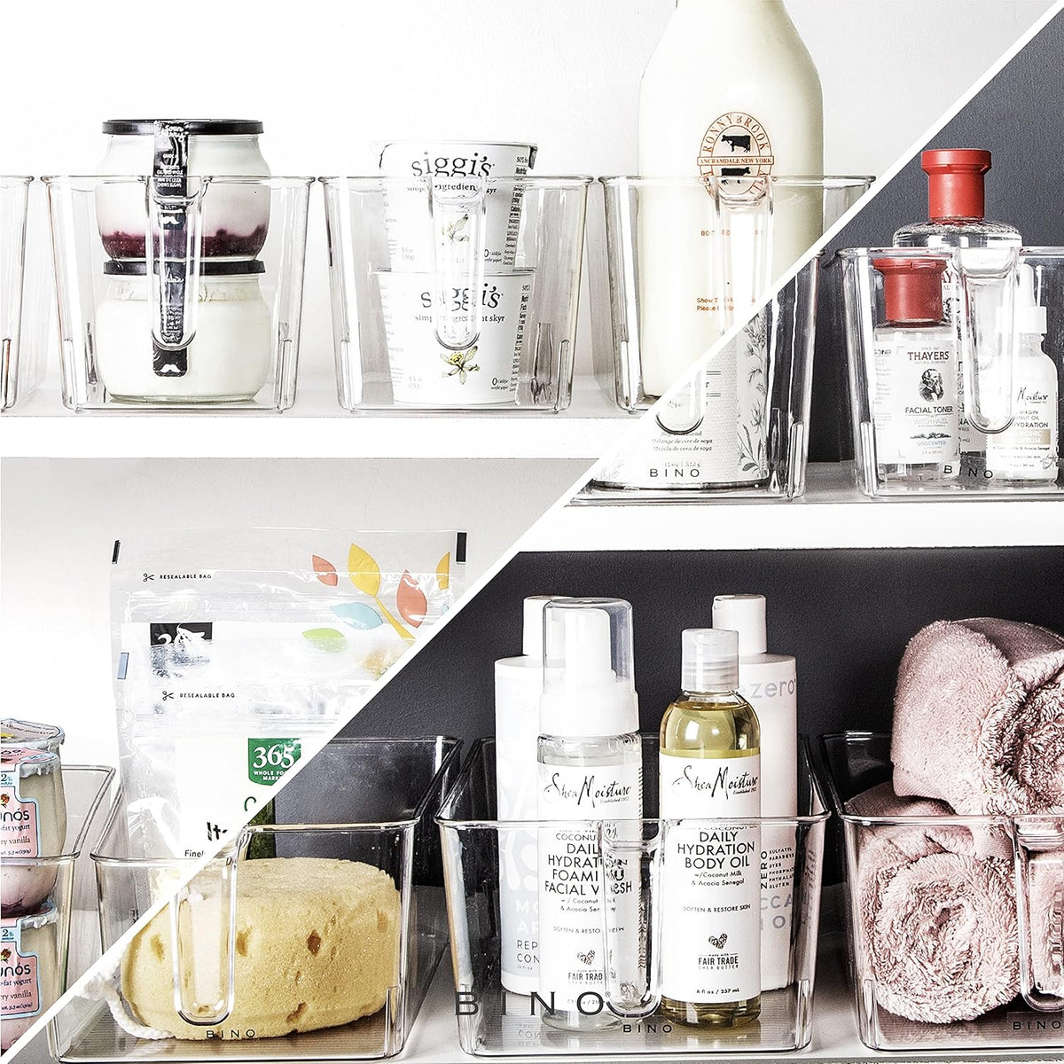 l Plastic Storage Bins l THE HOLDER COLLECTION l 2-Pack, Large Multi-Use Clear Containers for Organizing with Built-in Handles l Pantry Organization & Storage l Kitchen Organizer l Storage Bins