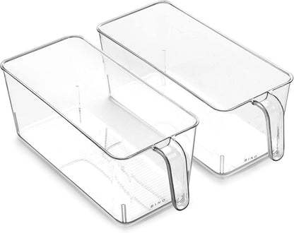 l Plastic Storage Bins l THE HOLDER COLLECTION l 2-Pack, Large Multi-Use Clear Containers for Organizing with Built-in Handles l Pantry Organization & Storage l Kitchen Organizer l Storage Bins
