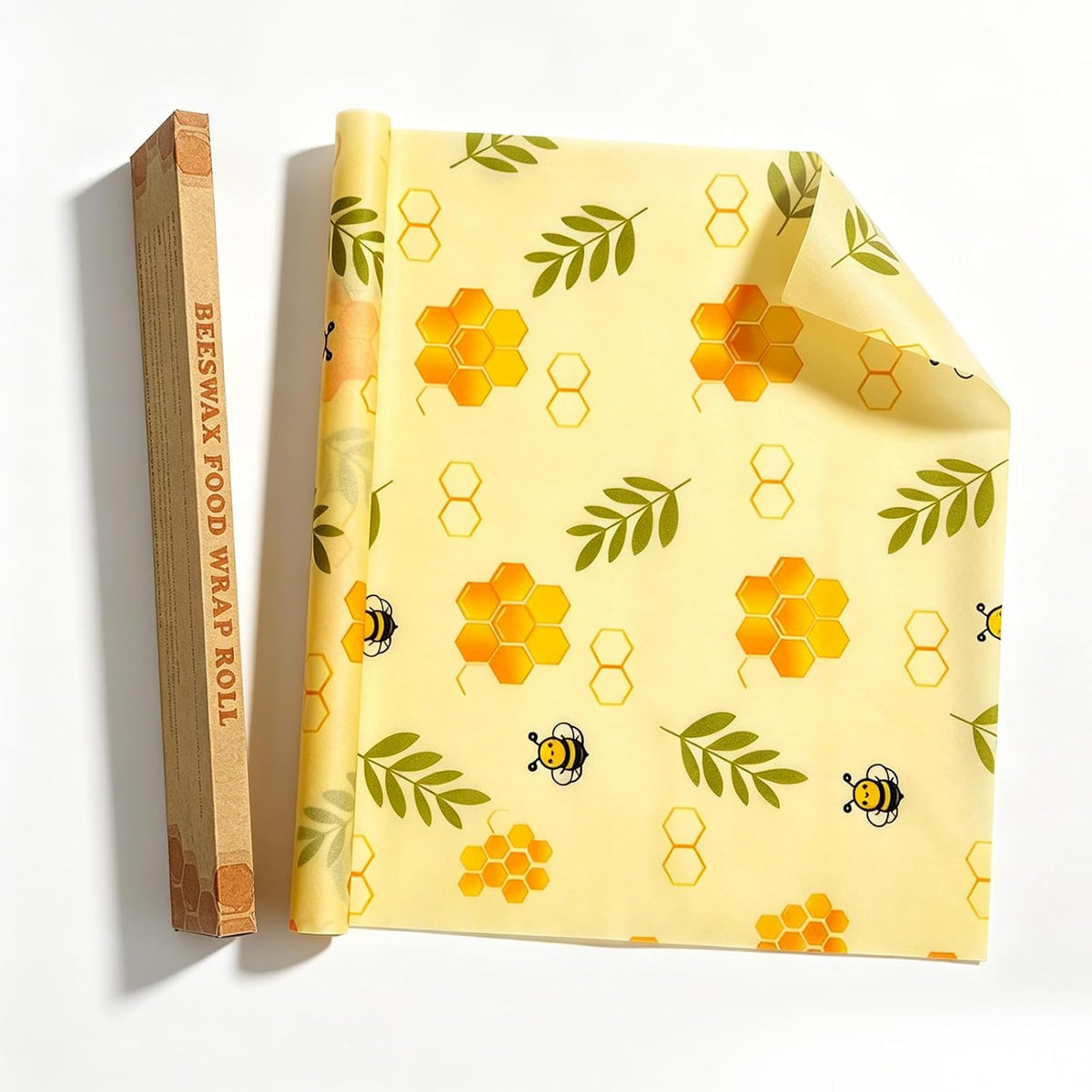 Reusable Beeswax Food Wrap Roll, 13x39 Inches Cut-to-Size Beeswax Paper for Bread, Sustainable Eco Friendly Cotton Food Storage Wraps for Cheese, Fruit, Veggies, Washable Plastic Free