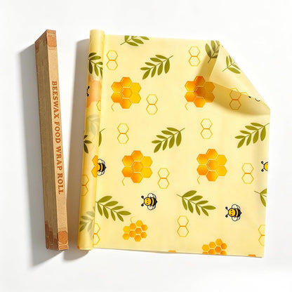Reusable Beeswax Food Wrap Roll, 13x39 Inches Cut-to-Size Beeswax Paper for Bread, Sustainable Eco Friendly Cotton Food Storage Wraps for Cheese, Fruit, Veggies, Washable Plastic Free