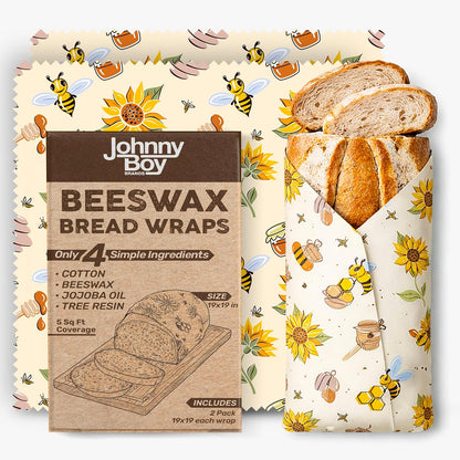 2 Pack - XL 19" x 19" - 5 Sq Ft - Beeswax Bread Wraps, Total 5 Sq Ft Coverage, Eco-Friendly Alternative to Plastic Wrap for Bread Storage, Bowls & Food Storage (Classic)
