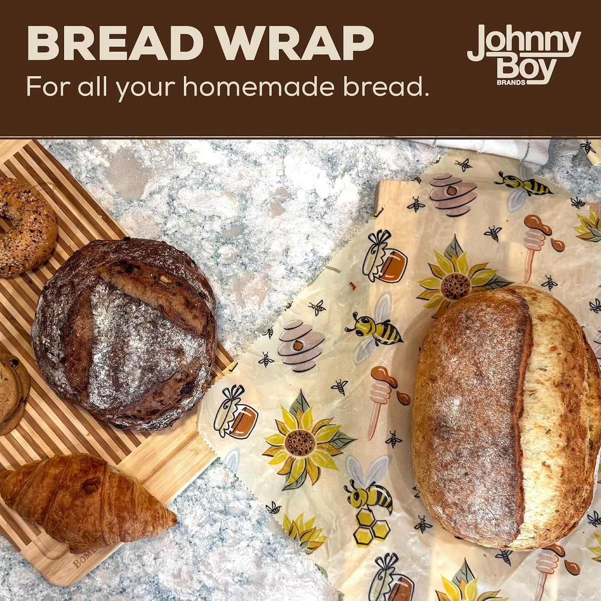 2 Pack - XL 19" x 19" - 5 Sq Ft - Beeswax Bread Wraps, Total 5 Sq Ft Coverage, Eco-Friendly Alternative to Plastic Wrap for Bread Storage, Bowls & Food Storage (Classic)