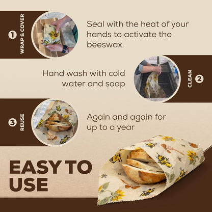 2 Pack - XL 19" x 19" - 5 Sq Ft - Beeswax Bread Wraps, Total 5 Sq Ft Coverage, Eco-Friendly Alternative to Plastic Wrap for Bread Storage, Bowls & Food Storage (Classic)