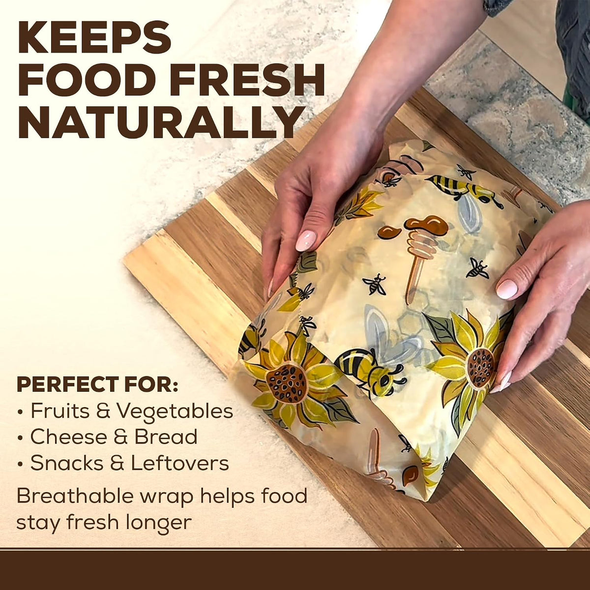 2 Pack - XL 19" x 19" - 5 Sq Ft - Beeswax Bread Wraps, Total 5 Sq Ft Coverage, Eco-Friendly Alternative to Plastic Wrap for Bread Storage, Bowls & Food Storage (Classic)