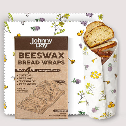 2 Pack - XL 19" x 19" - 5 Sq Ft - Beeswax Bread Wraps, Total 5 Sq Ft Coverage, Eco-Friendly Alternative to Plastic Wrap for Bread Storage, Bowls & Food Storage (Classic)