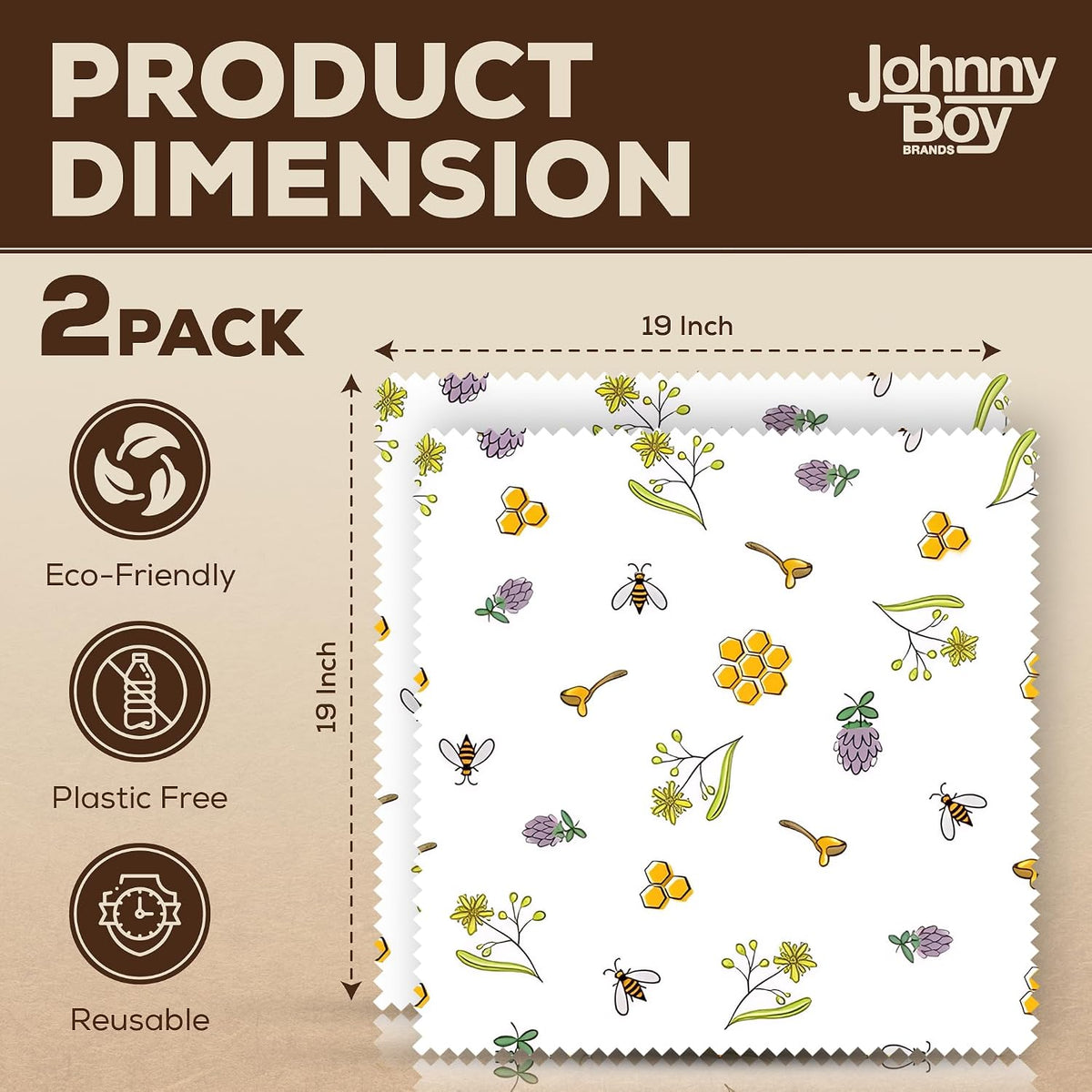 2 Pack - XL 19" x 19" - 5 Sq Ft - Beeswax Bread Wraps, Total 5 Sq Ft Coverage, Eco-Friendly Alternative to Plastic Wrap for Bread Storage, Bowls & Food Storage (Classic)