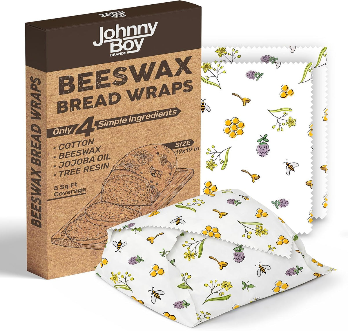 2 Pack - XL 19" x 19" - 5 Sq Ft - Beeswax Bread Wraps, Total 5 Sq Ft Coverage, Eco-Friendly Alternative to Plastic Wrap for Bread Storage, Bowls & Food Storage (Classic)
