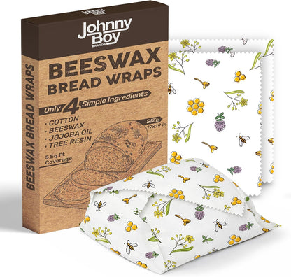2 Pack - XL 19" x 19" - 5 Sq Ft - Beeswax Bread Wraps, Total 5 Sq Ft Coverage, Eco-Friendly Alternative to Plastic Wrap for Bread Storage, Bowls & Food Storage (Classic)
