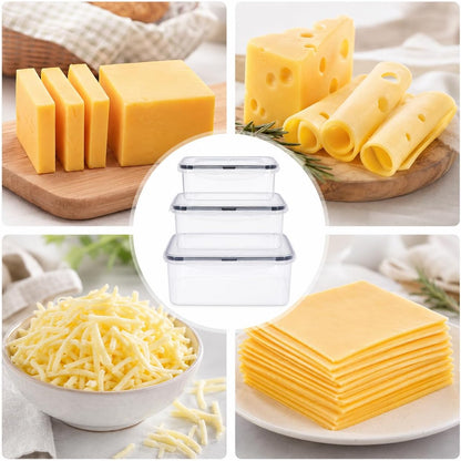 3 Pack Cheese Container for Refrigerator,Cream Cheese Slice Block Holder Airtight Lid,BPA-Free Lunch Meat Storage Container for Fridge,Dishwasher Safe,Shredded,Grated,Cheddar Cheeses Box