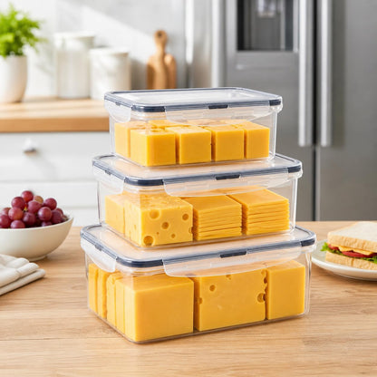 3 Pack Cheese Container for Refrigerator,Cream Cheese Slice Block Holder Airtight Lid,BPA-Free Lunch Meat Storage Container for Fridge,Dishwasher Safe,Shredded,Grated,Cheddar Cheeses Box