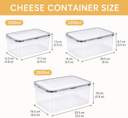 3 Pack Cheese Container for Refrigerator,Cream Cheese Slice Block Holder Airtight Lid,BPA-Free Lunch Meat Storage Container for Fridge,Dishwasher Safe,Shredded,Grated,Cheddar Cheeses Box