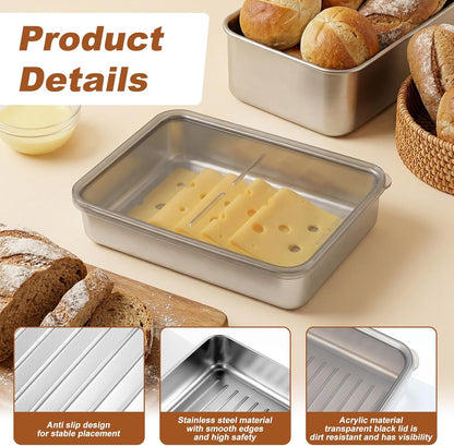 3 Pcs Ham and Cheese Container for Fridge, Airtight Stainless Steel Cheese Keeper for Refrigerator, Food Storage Container for Deli Meat, Sliced Cheeses & Bacon, with Lid (Kitchen & Pantry)