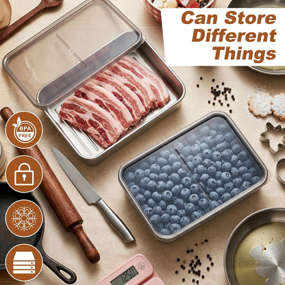 3 Pcs Ham and Cheese Container for Fridge, Airtight Stainless Steel Cheese Keeper for Refrigerator, Food Storage Container for Deli Meat, Sliced Cheeses & Bacon, with Lid (Kitchen & Pantry)