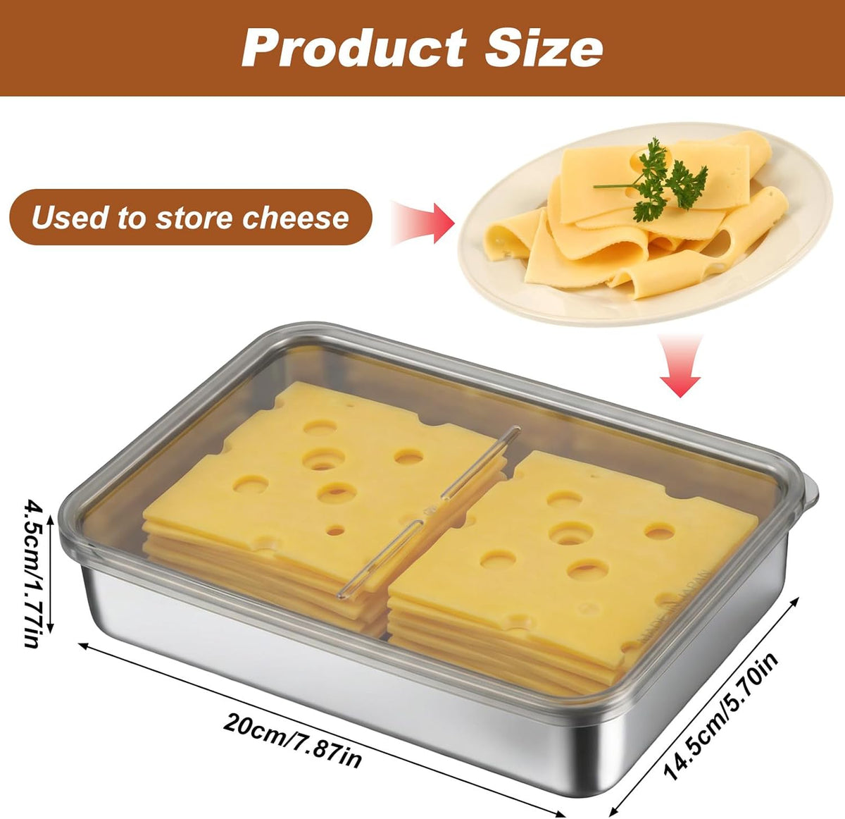 3 Pcs Ham and Cheese Container for Fridge, Airtight Stainless Steel Cheese Keeper for Refrigerator, Food Storage Container for Deli Meat, Sliced Cheeses & Bacon, with Lid (Kitchen & Pantry)