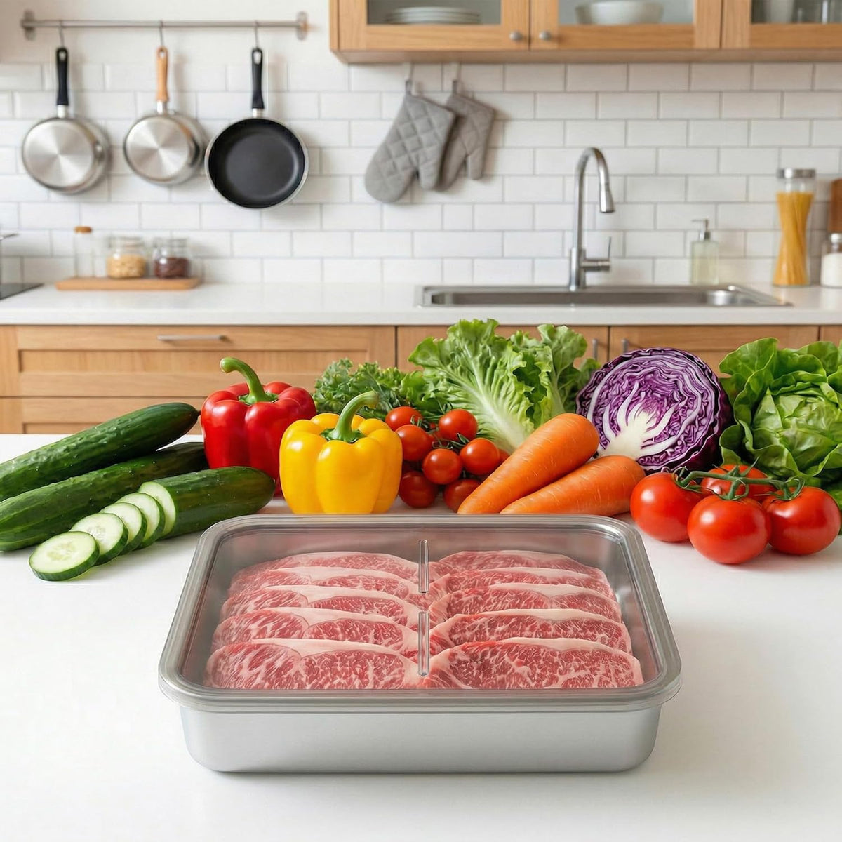 3 Pcs Ham and Cheese Container for Fridge, Airtight Stainless Steel Cheese Keeper for Refrigerator, Food Storage Container for Deli Meat, Sliced Cheeses & Bacon, with Lid (Kitchen & Pantry)