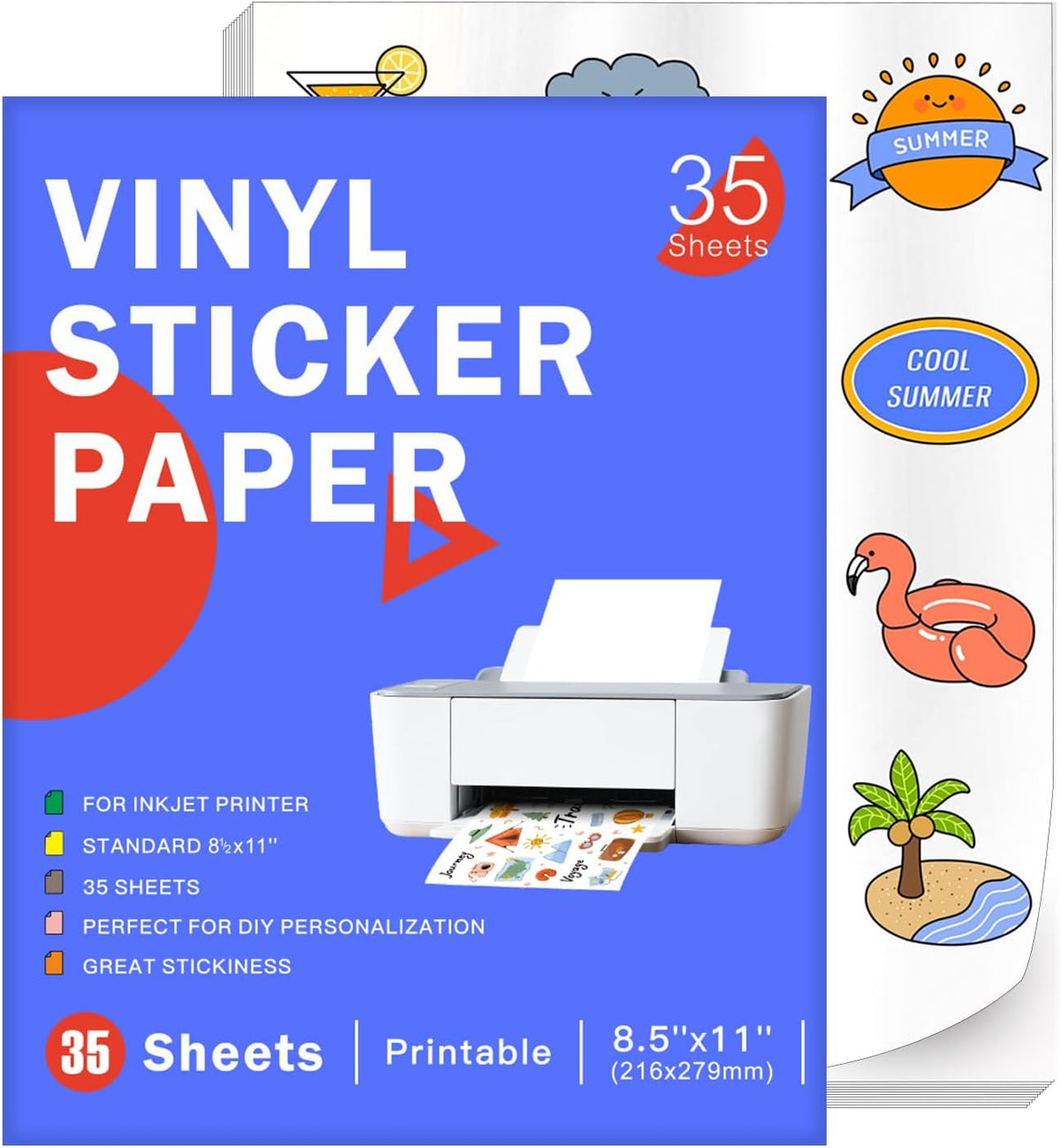30 Sheets Printable Clear Sticker Paper for Inkjet Printer, Premium Vinyl Transparent Sticker Paper Waterproof, Dries Quickly, Vivid Colors, 8.5x11" Labels Great for Cutting Machines