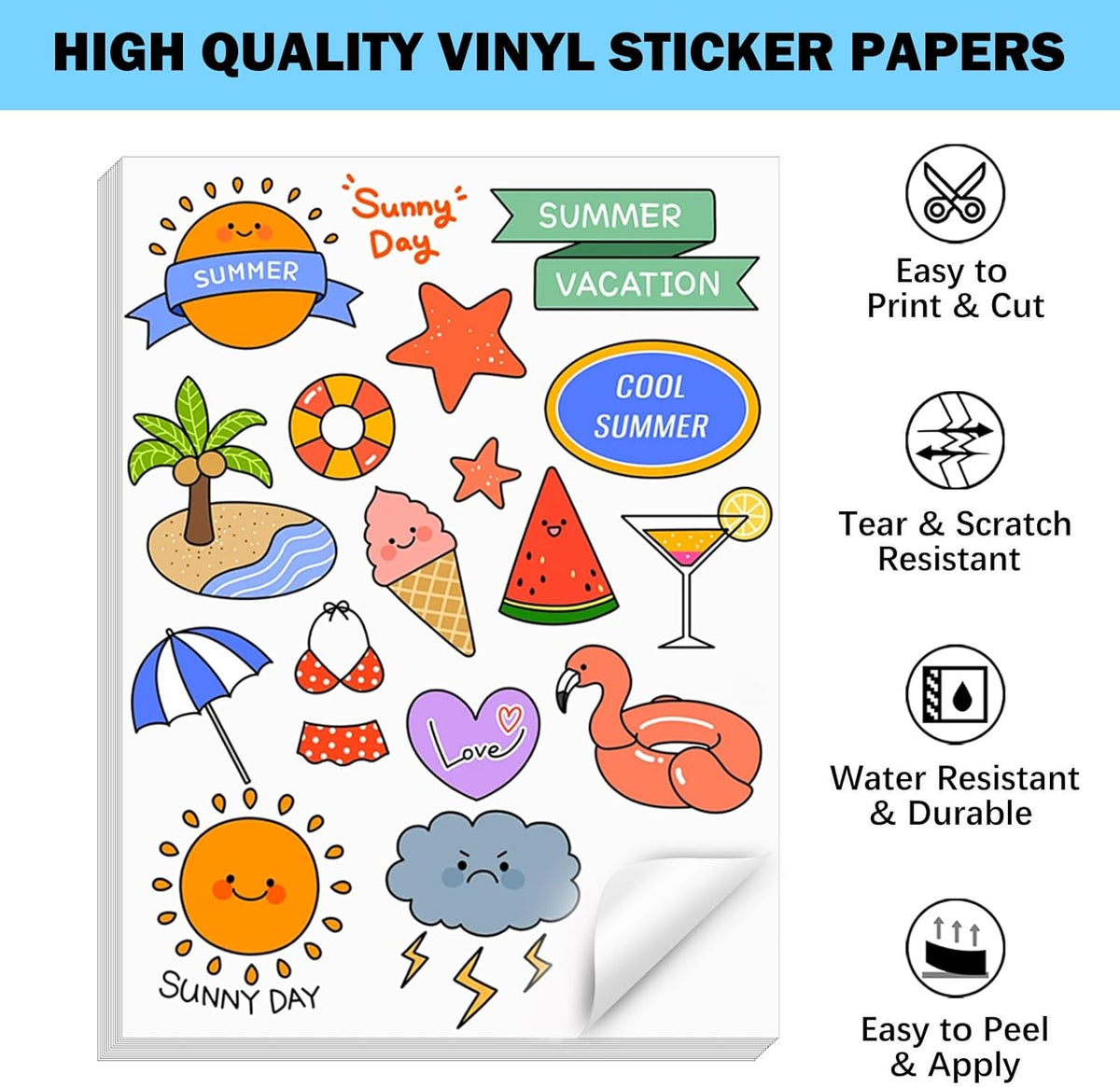 30 Sheets Printable Clear Sticker Paper for Inkjet Printer, Premium Vinyl Transparent Sticker Paper Waterproof, Dries Quickly, Vivid Colors, 8.5x11" Labels Great for Cutting Machines