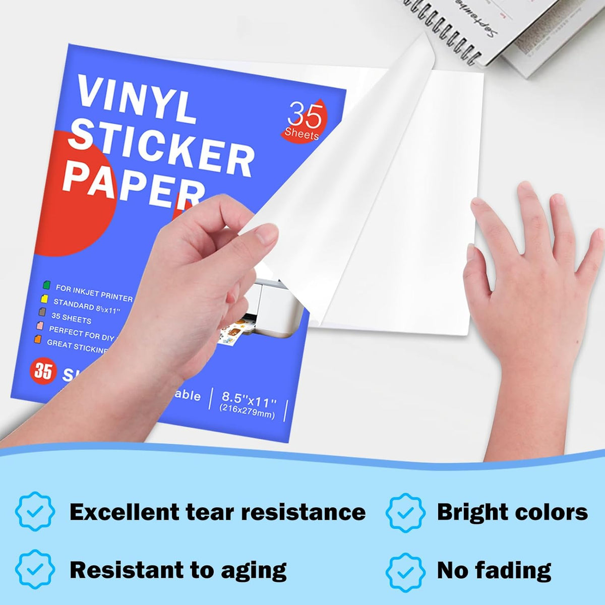 30 Sheets Printable Clear Sticker Paper for Inkjet Printer, Premium Vinyl Transparent Sticker Paper Waterproof, Dries Quickly, Vivid Colors, 8.5x11" Labels Great for Cutting Machines