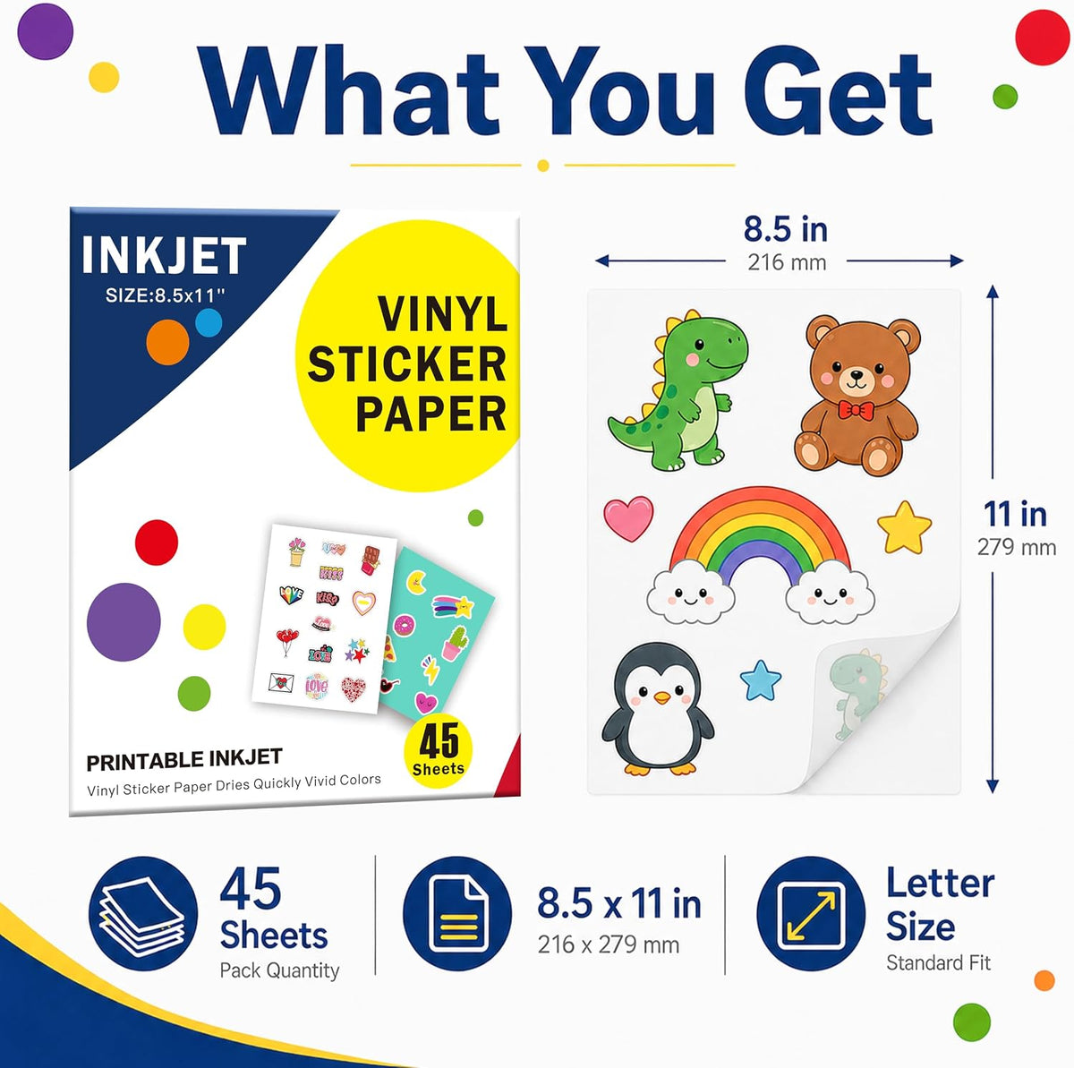 30 Sheets Printable Clear Sticker Paper for Inkjet Printer, Premium Vinyl Transparent Sticker Paper Waterproof, Dries Quickly, Vivid Colors, 8.5x11" Labels Great for Cutting Machines