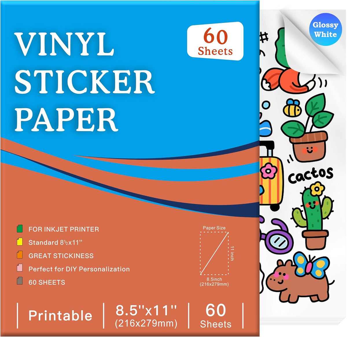 30 Sheets Printable Clear Sticker Paper for Inkjet Printer, Premium Vinyl Transparent Sticker Paper Waterproof, Dries Quickly, Vivid Colors, 8.5x11" Labels Great for Cutting Machines