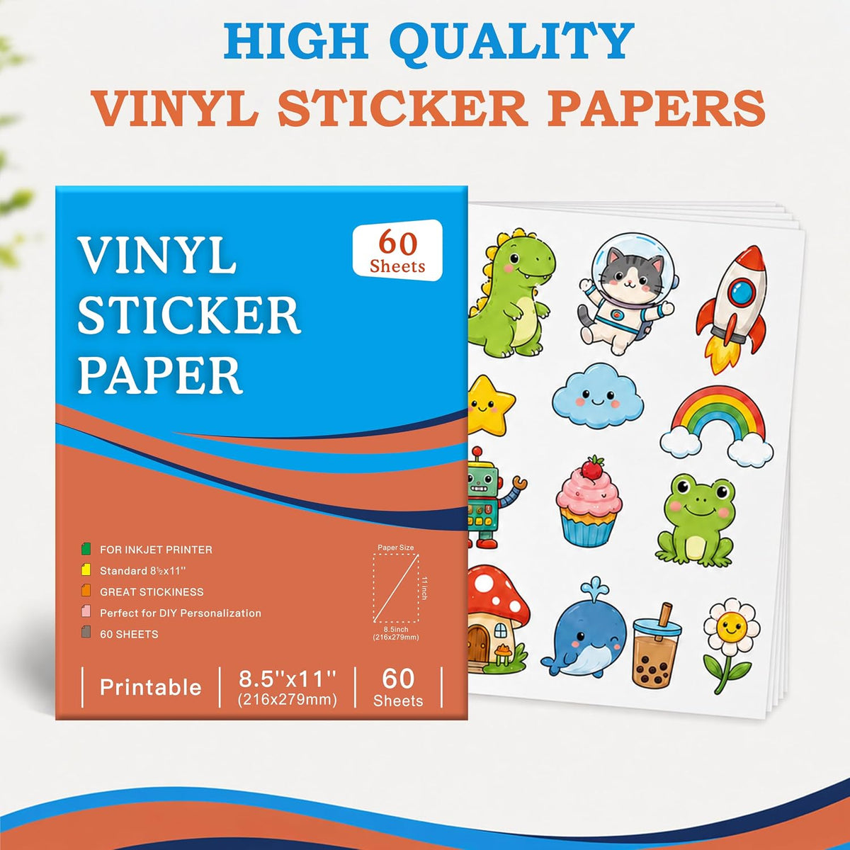 30 Sheets Printable Clear Sticker Paper for Inkjet Printer, Premium Vinyl Transparent Sticker Paper Waterproof, Dries Quickly, Vivid Colors, 8.5x11" Labels Great for Cutting Machines