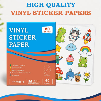 30 Sheets Printable Clear Sticker Paper for Inkjet Printer, Premium Vinyl Transparent Sticker Paper Waterproof, Dries Quickly, Vivid Colors, 8.5x11" Labels Great for Cutting Machines