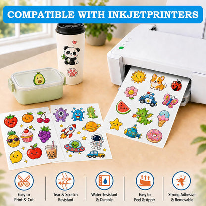 30 Sheets Printable Clear Sticker Paper for Inkjet Printer, Premium Vinyl Transparent Sticker Paper Waterproof, Dries Quickly, Vivid Colors, 8.5x11" Labels Great for Cutting Machines