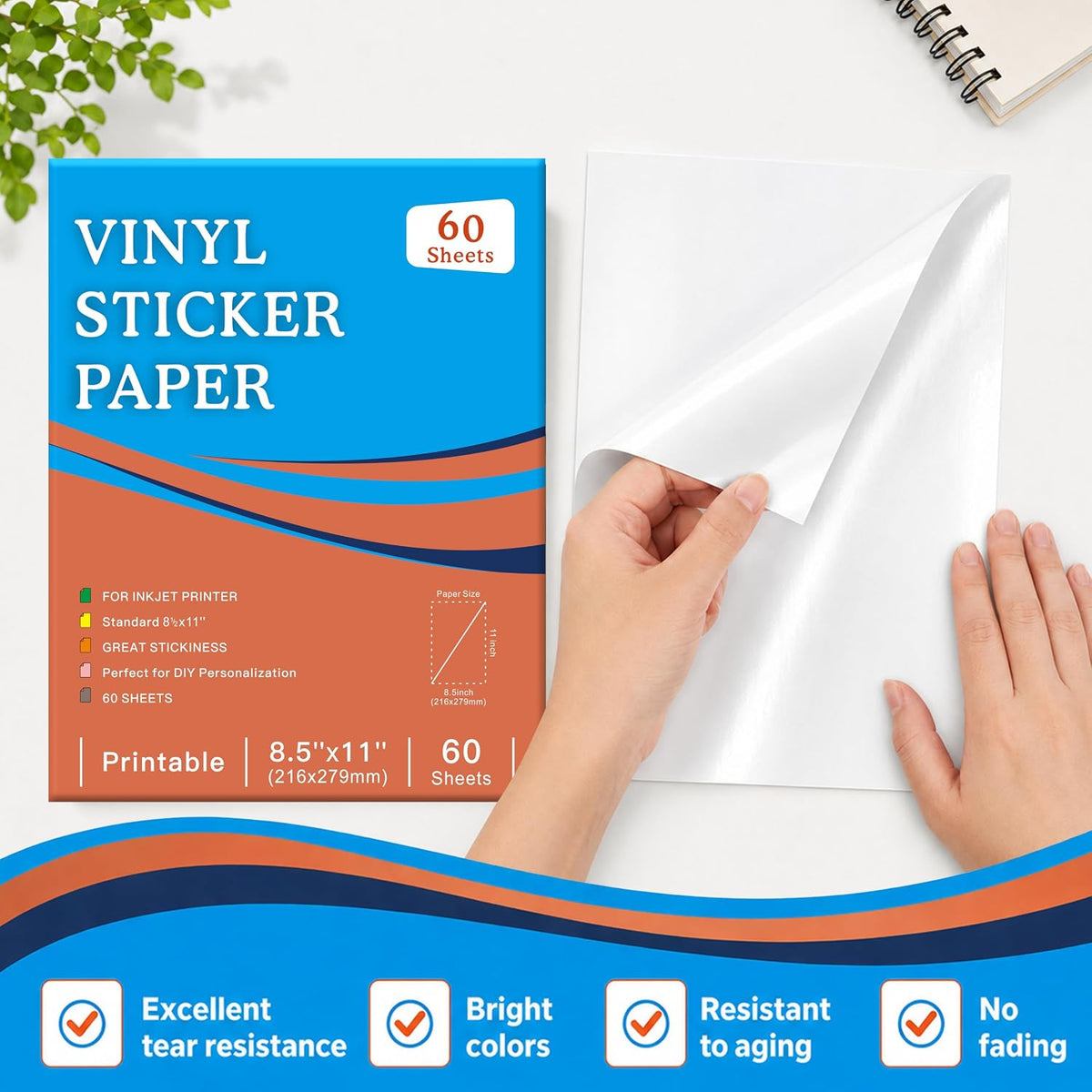 30 Sheets Printable Clear Sticker Paper for Inkjet Printer, Premium Vinyl Transparent Sticker Paper Waterproof, Dries Quickly, Vivid Colors, 8.5x11" Labels Great for Cutting Machines