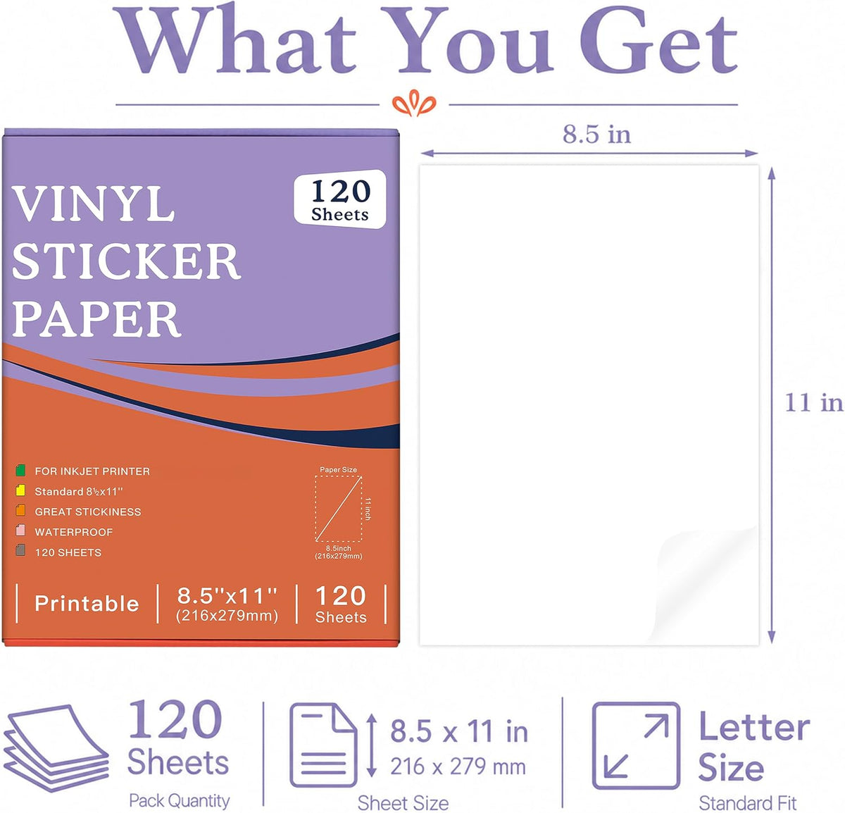 30 Sheets Printable Clear Sticker Paper for Inkjet Printer, Premium Vinyl Transparent Sticker Paper Waterproof, Dries Quickly, Vivid Colors, 8.5x11" Labels Great for Cutting Machines