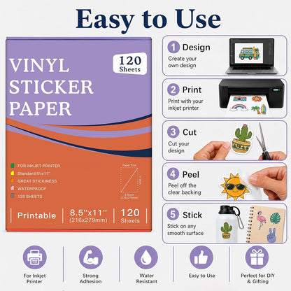 30 Sheets Printable Clear Sticker Paper for Inkjet Printer, Premium Vinyl Transparent Sticker Paper Waterproof, Dries Quickly, Vivid Colors, 8.5x11" Labels Great for Cutting Machines