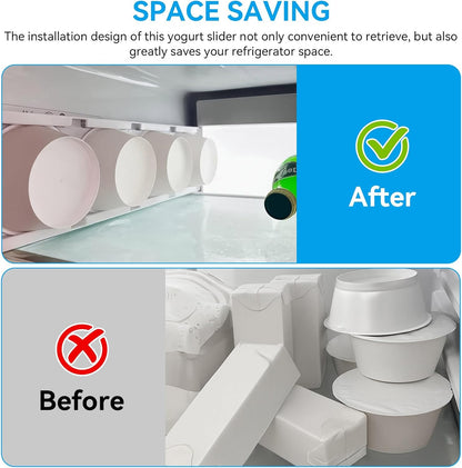 Yogurt Organizer for Fridge, Yogurt Holder for Refrigerator Yogurt Fridge Slider Peel and Stick Slider Shelf for 4 Yogurts of 3.75 Inch, 1 Pc