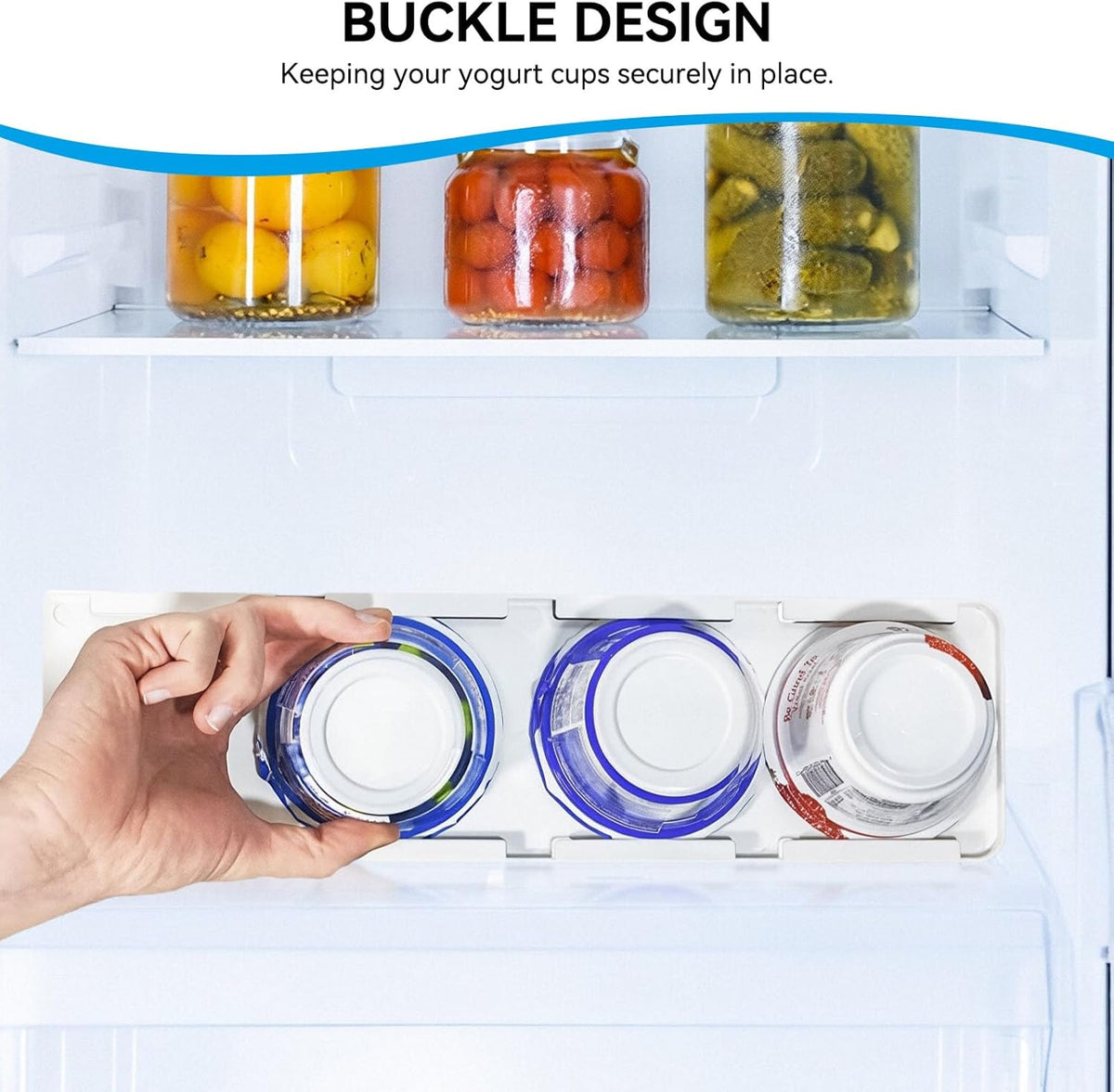 Yogurt Organizer for Fridge, Yogurt Holder for Refrigerator Yogurt Fridge Slider Peel and Stick Slider Shelf for 4 Yogurts of 3.75 Inch, 1 Pc