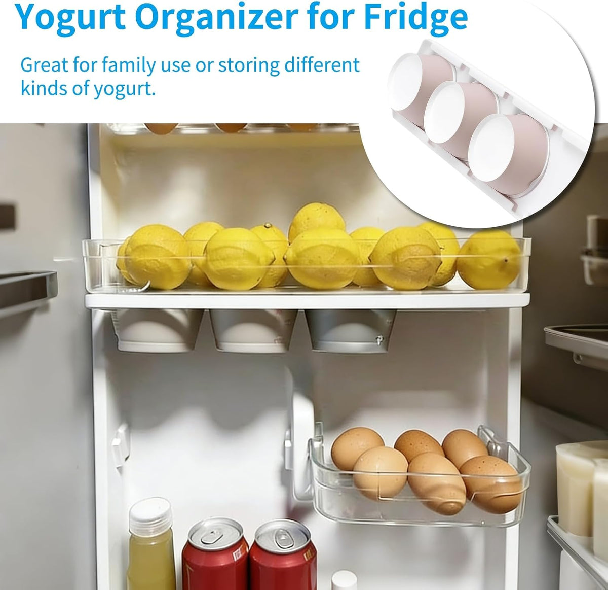Yogurt Organizer for Fridge, Yogurt Holder for Refrigerator Yogurt Fridge Slider Peel and Stick Slider Shelf for 4 Yogurts of 3.75 Inch, 1 Pc