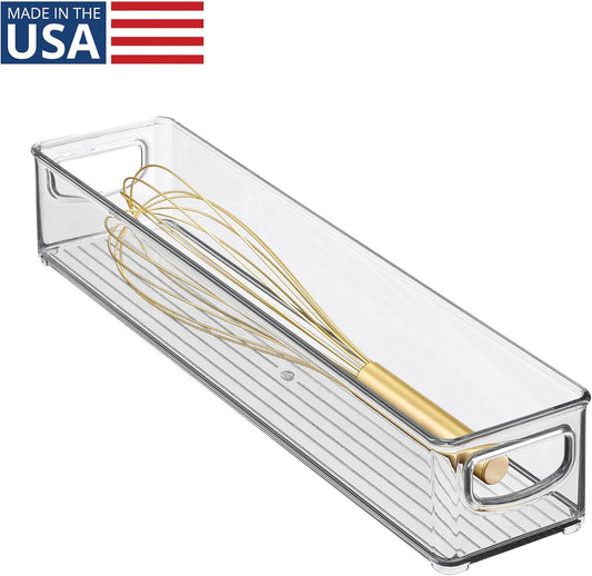 Slim Clear Plastic Storage Bin Organizer, Extra Long Narrow | Stackable, For Kitchen and Pantry