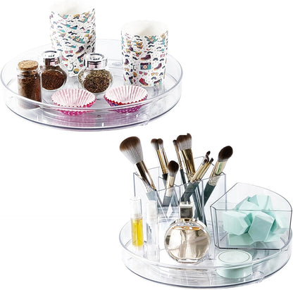 Lazy Susan 11.5" Inch Turntable Organizer Organization Storage Container Bins Spice Rack Cabinet Rotating Condiment for Pantry Countertop Kitchen Vanity Bathroom Jewelry Holder Clear