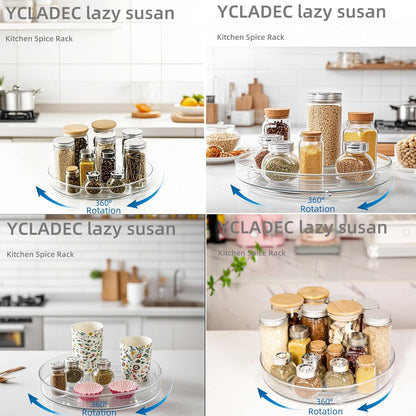 Lazy Susan 11.5" Inch Turntable Organizer Organization Storage Container Bins Spice Rack Cabinet Rotating Condiment for Pantry Countertop Kitchen Vanity Bathroom Jewelry Holder Clear