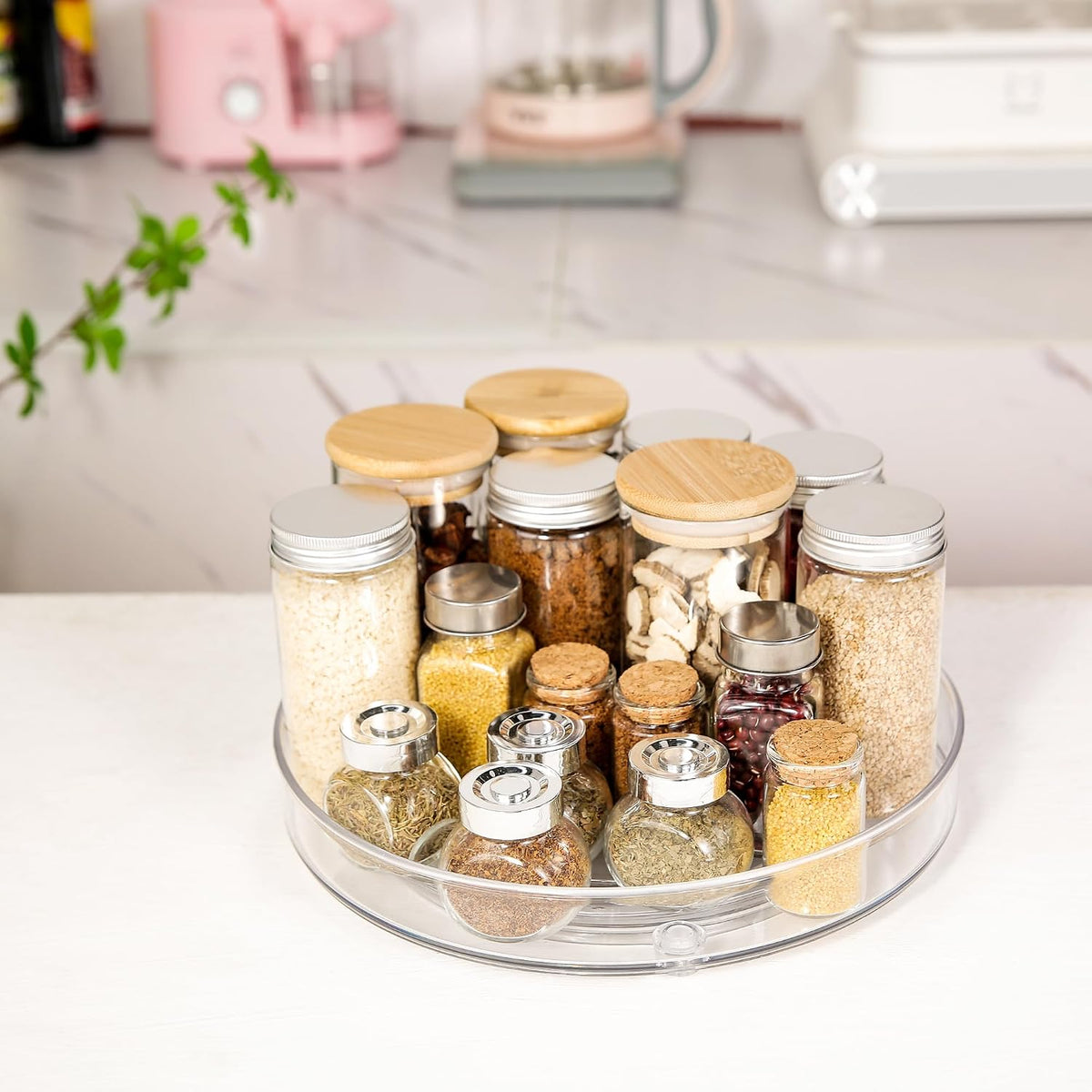 Lazy Susan 11.5" Inch Turntable Organizer Organization Storage Container Bins Spice Rack Cabinet Rotating Condiment for Pantry Countertop Kitchen Vanity Bathroom Jewelry Holder Clear