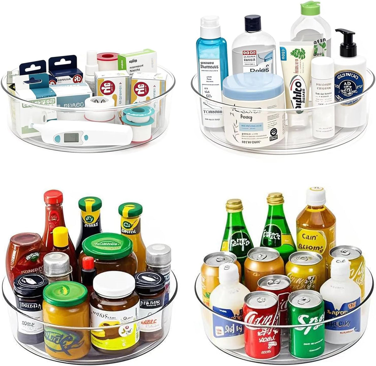 Lazy Susan 11.5" Inch Turntable Organizer Organization Storage Container Bins Spice Rack Cabinet Rotating Condiment for Pantry Countertop Kitchen Vanity Bathroom Jewelry Holder Clear